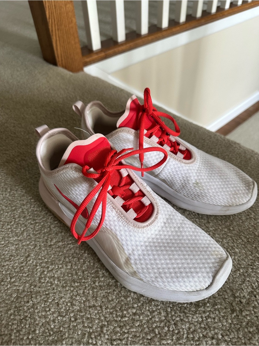 White Nike Airs with Bright Red Accents